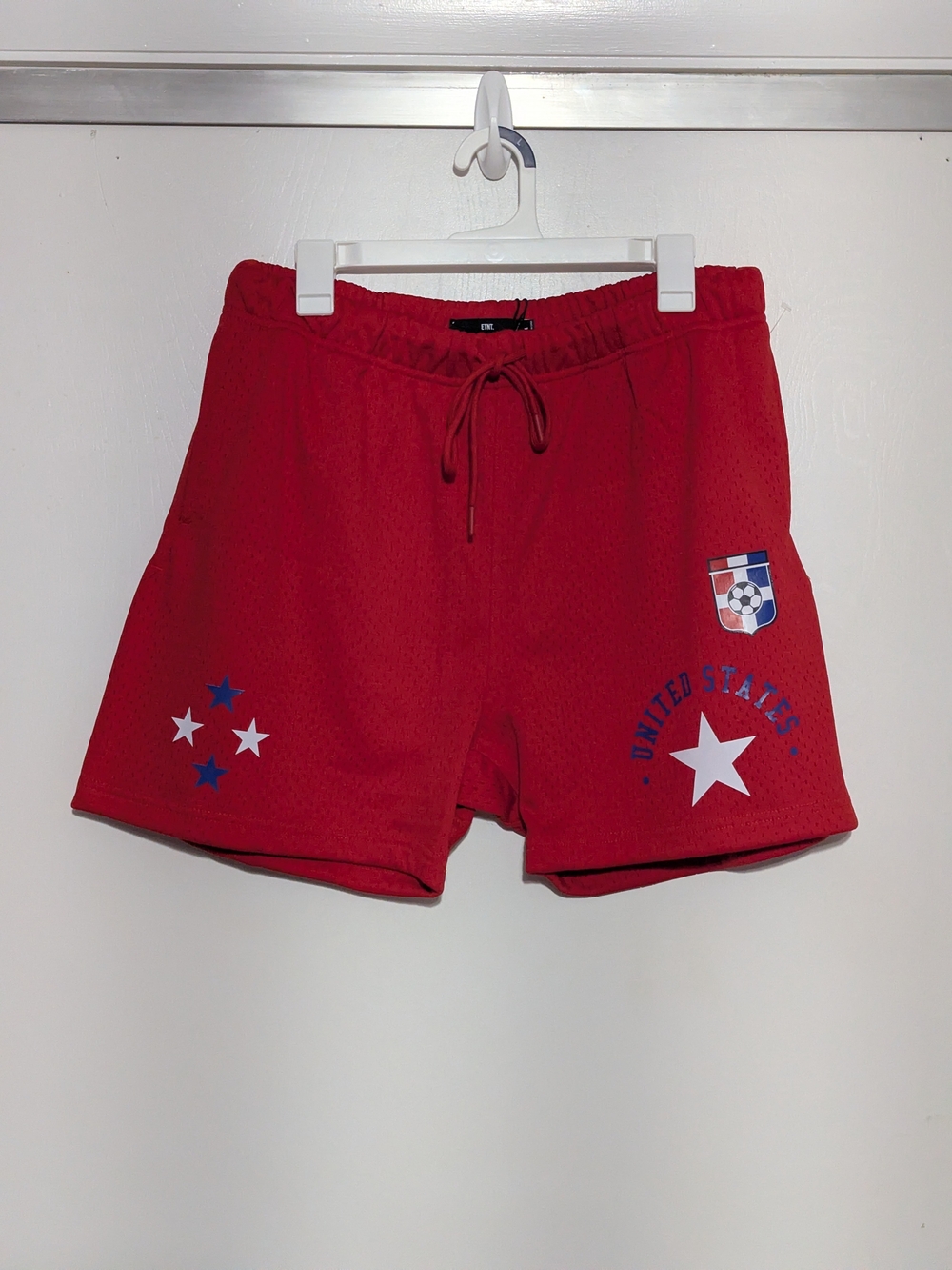 Men's Red Athletic Shorts with United States Star Graphics